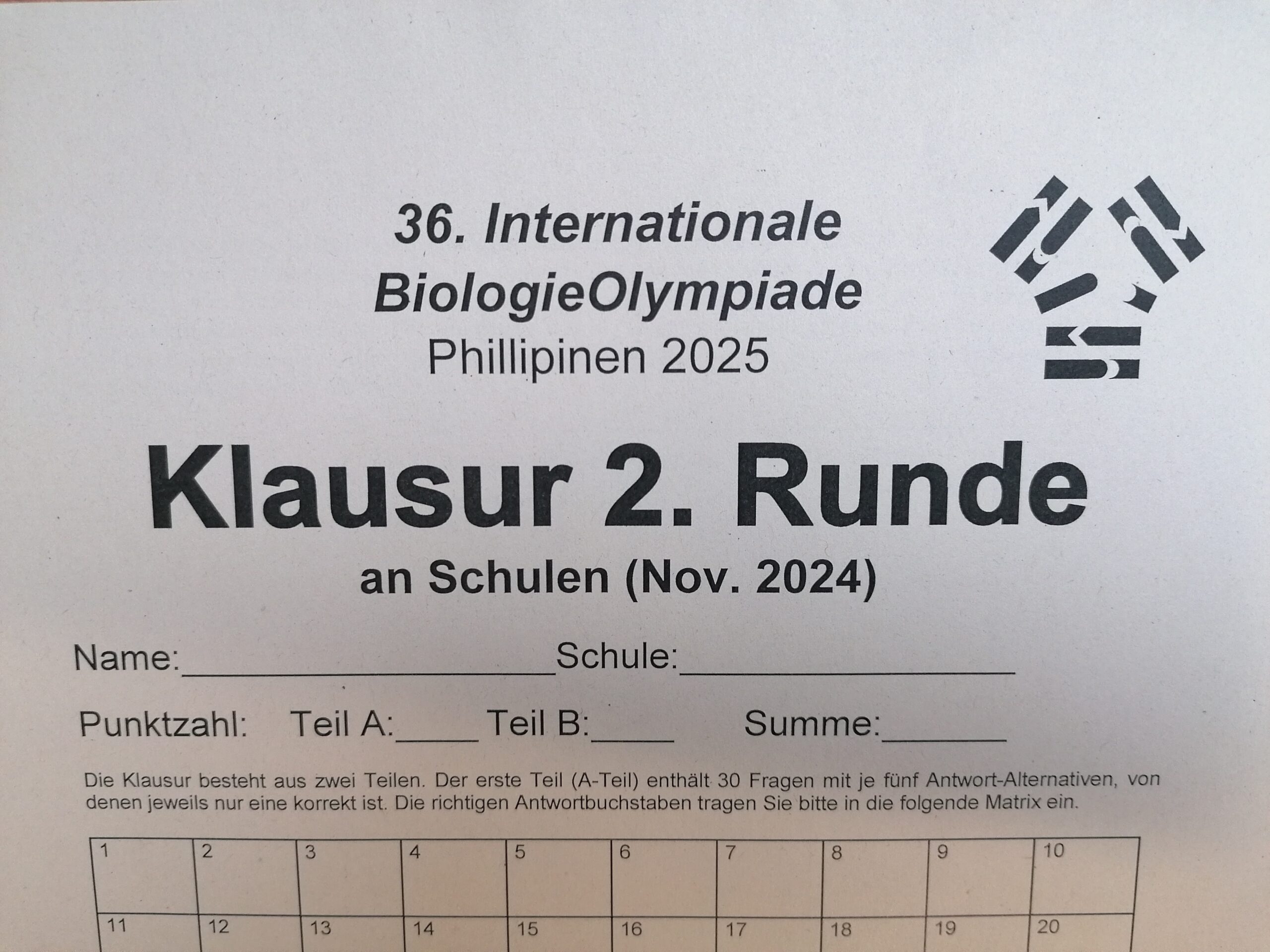 2. Runde der Internationalen Biologieolympiade